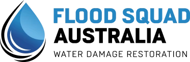 Flood Squad logo featuring a blue water droplet and text emphasizing water damage restoration services in Sydney.