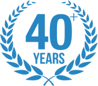 40 years of experience badge for Flood Squad, a trusted emergency water damage restoration service in Sydney.